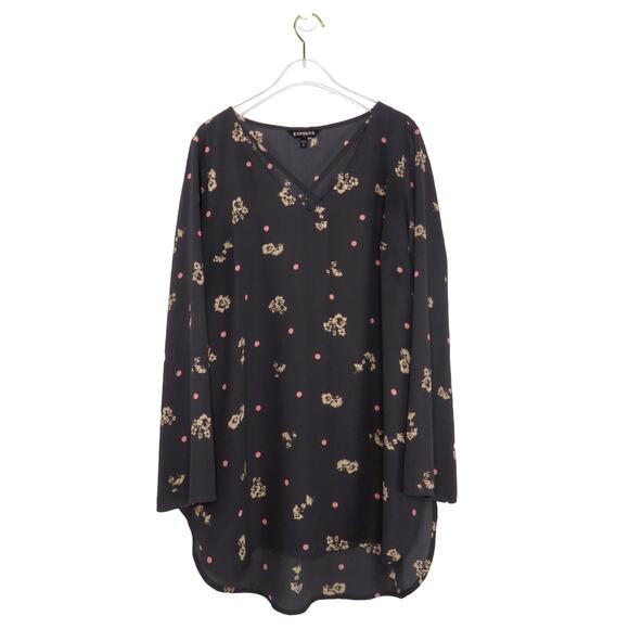 Express Purple Floral And Pokla Dot Shirt Boho Blouse Large - Picture 2 of 7